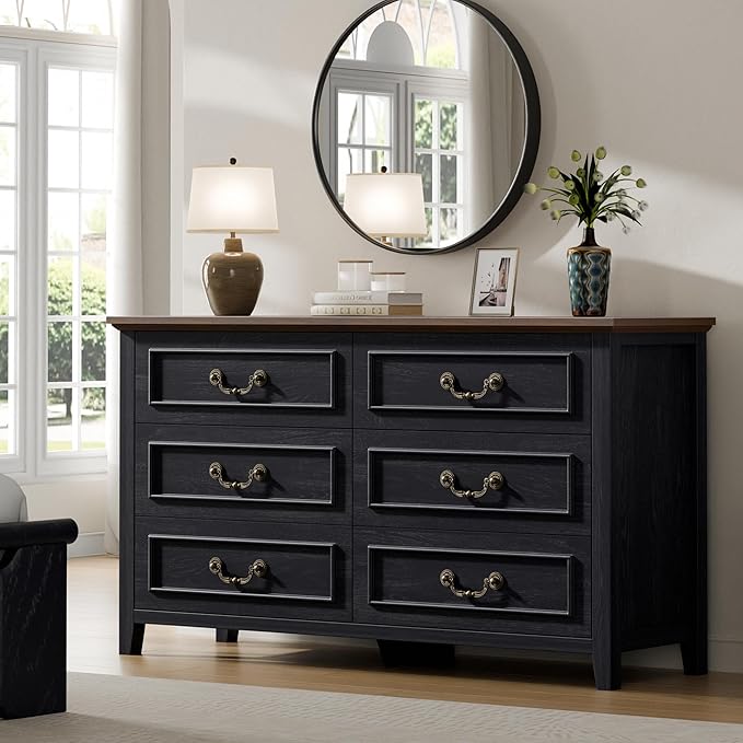 Wood 6 Drawer Dresser for Bedroom