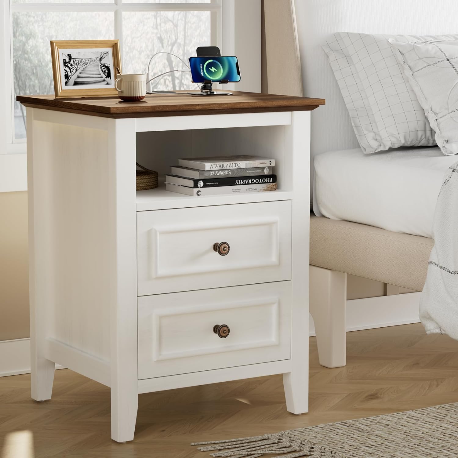 Wood Nightstands with 2 Drawers