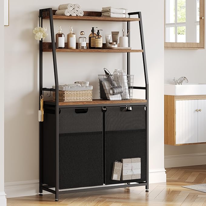 Double Laundry Hamper with Shelf