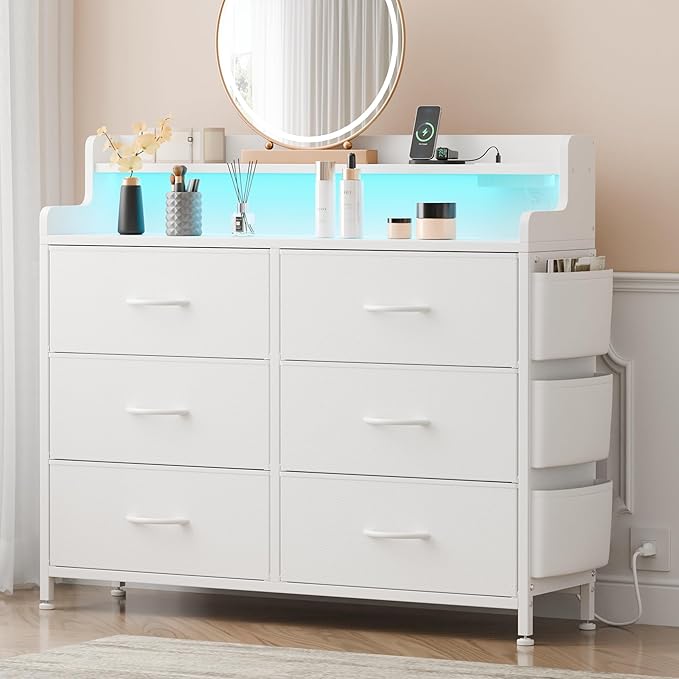 Dresser for Bedroom with 6 fabric drawers