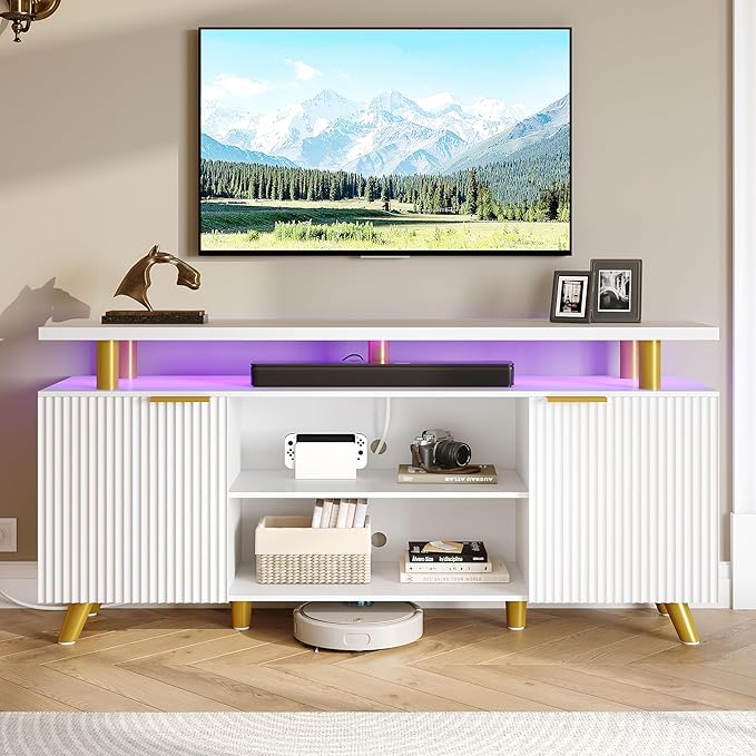 Fluted  Wood TV Stand for 65 Inch TV